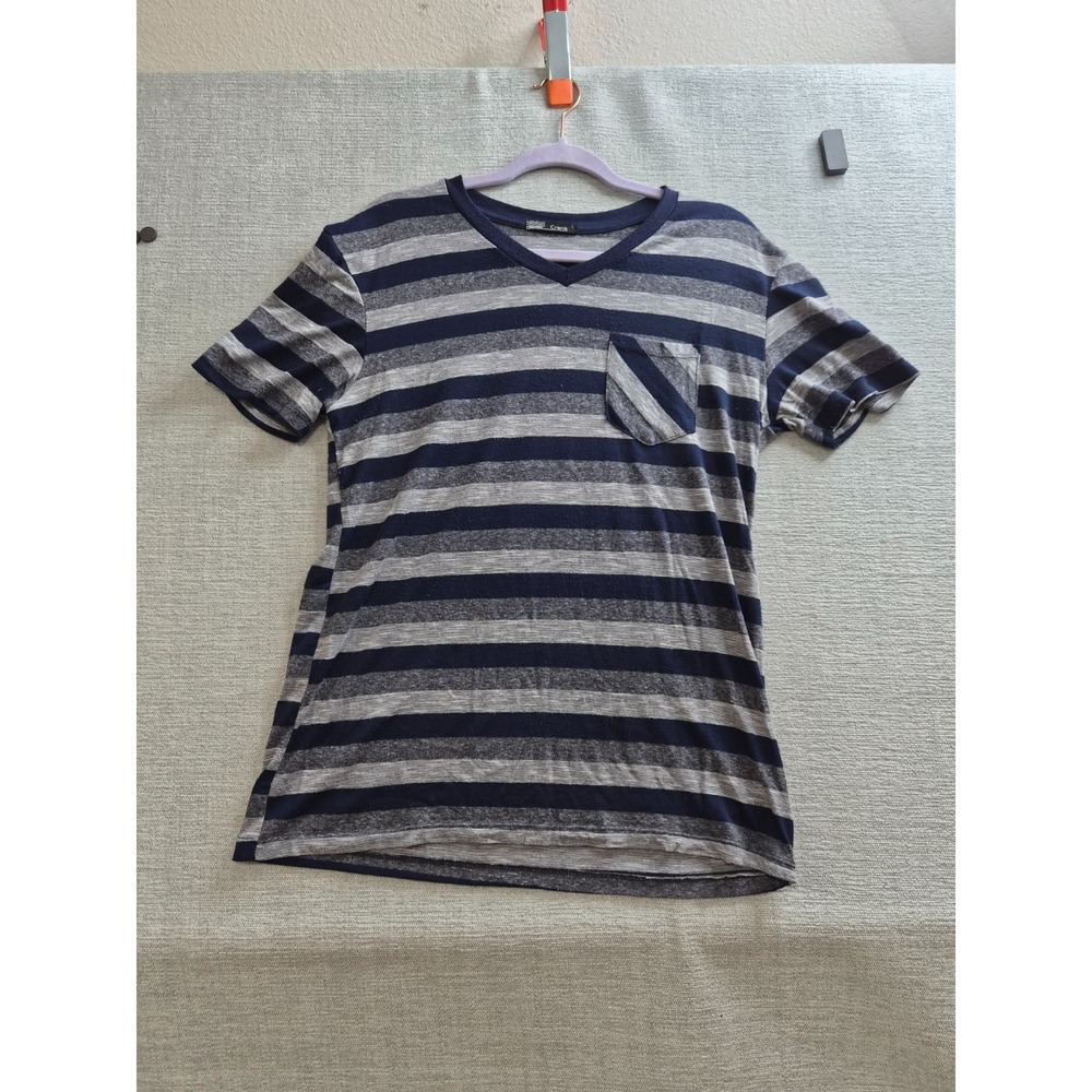 Crank T Shirt Mens Large Multicolor Stretch Striped Patch Pocket Casual V Neck